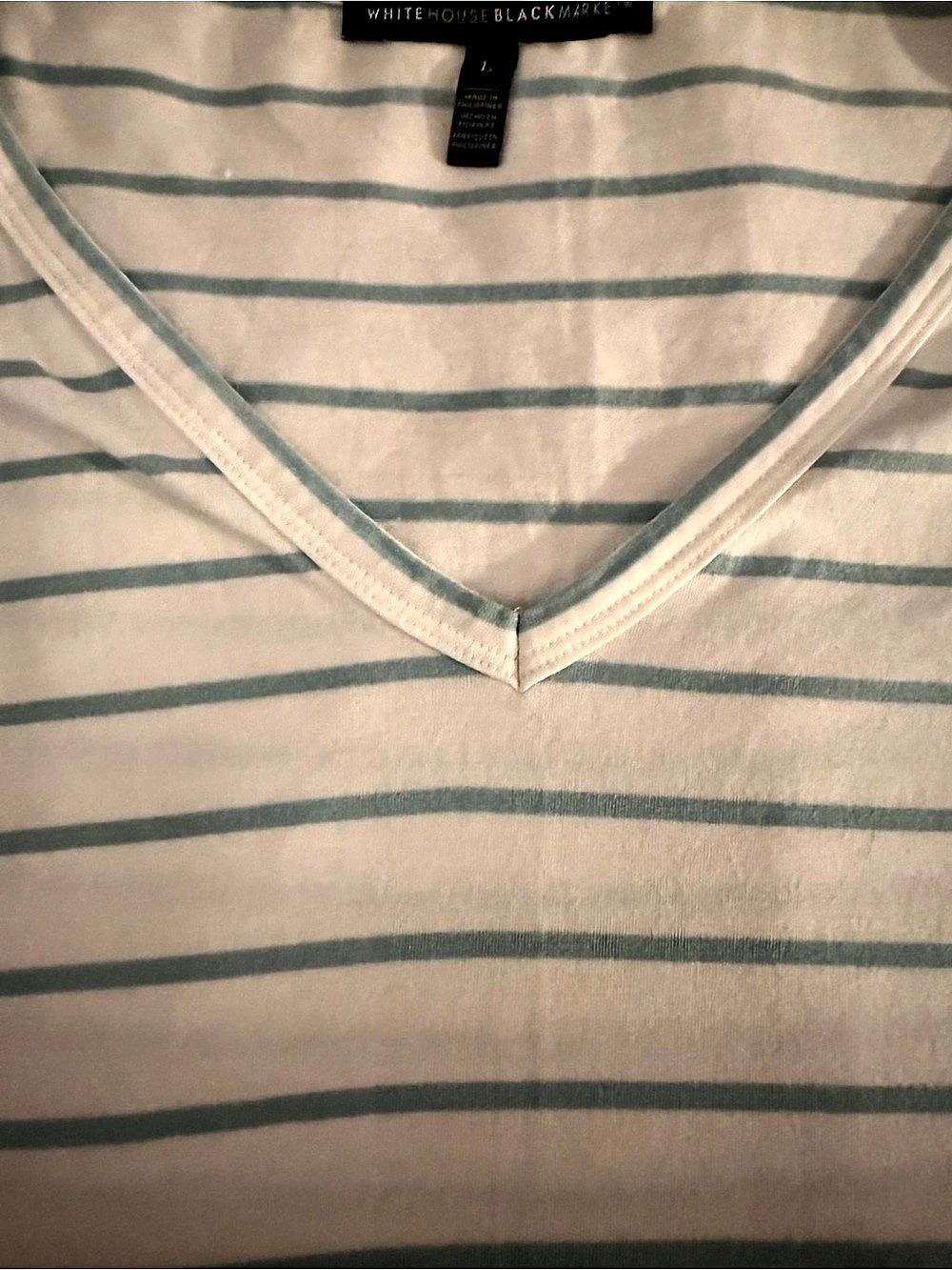 White House Black Market Striped V-Neck Top in White & Blue Size Large - Picture 3 of 4
